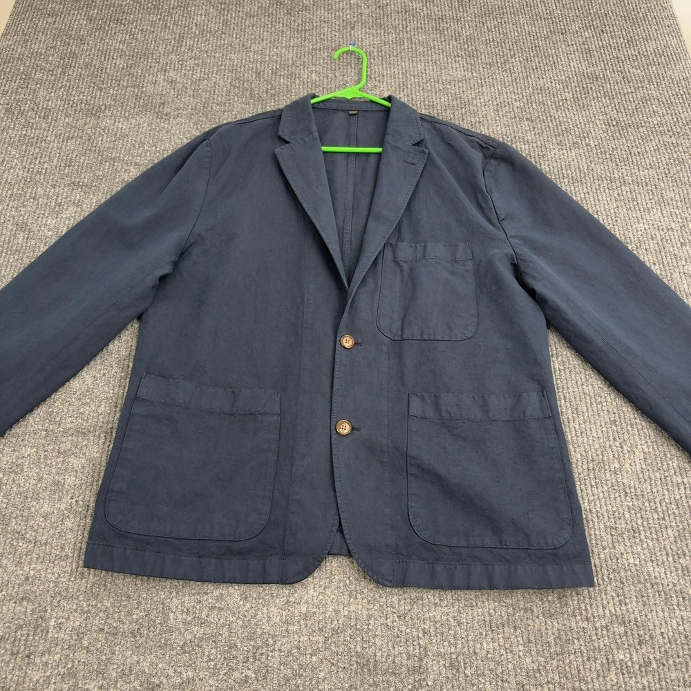 J Crew Blazer Mens XL Navy Blue Cotton Linen Blend Unlined Casual Sport Coat